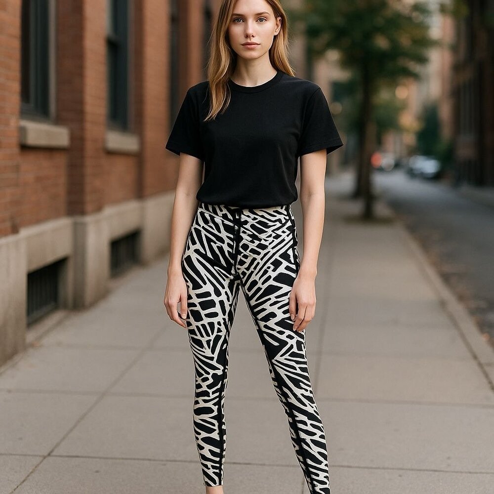 Nike Epic Lux Palm Print White/Black Leggings Dri-FIT Zone Sculpting Pants Sz S
